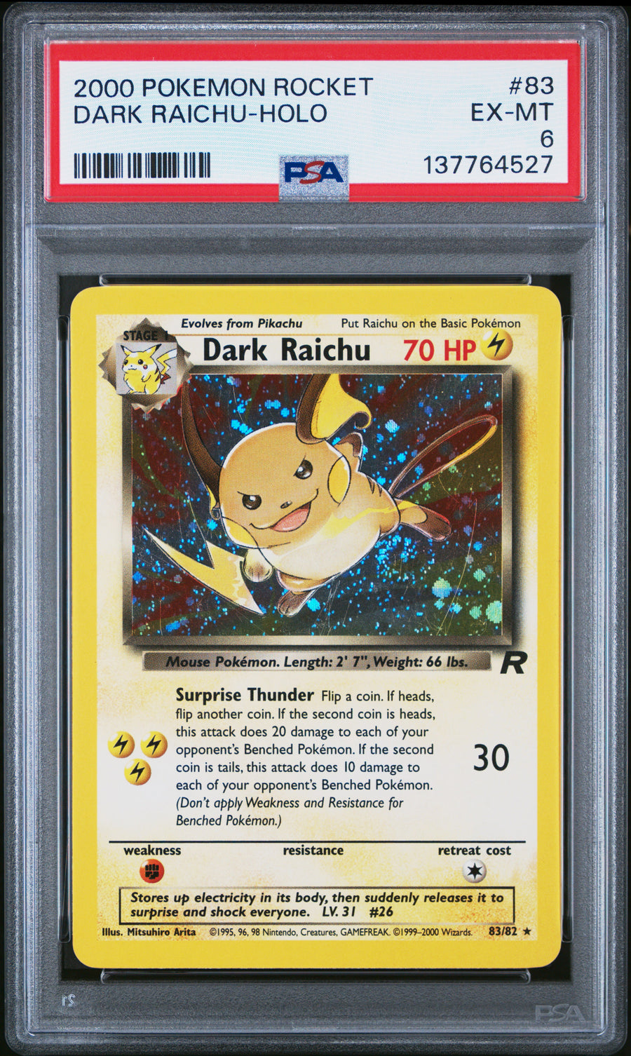 PSA 6 Dark Raichu 83 holo SWIRL