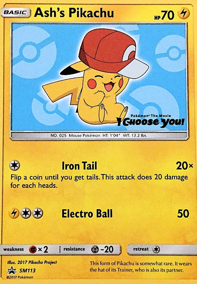 Ash's Pikachu SM113 — SM Black Star Promos